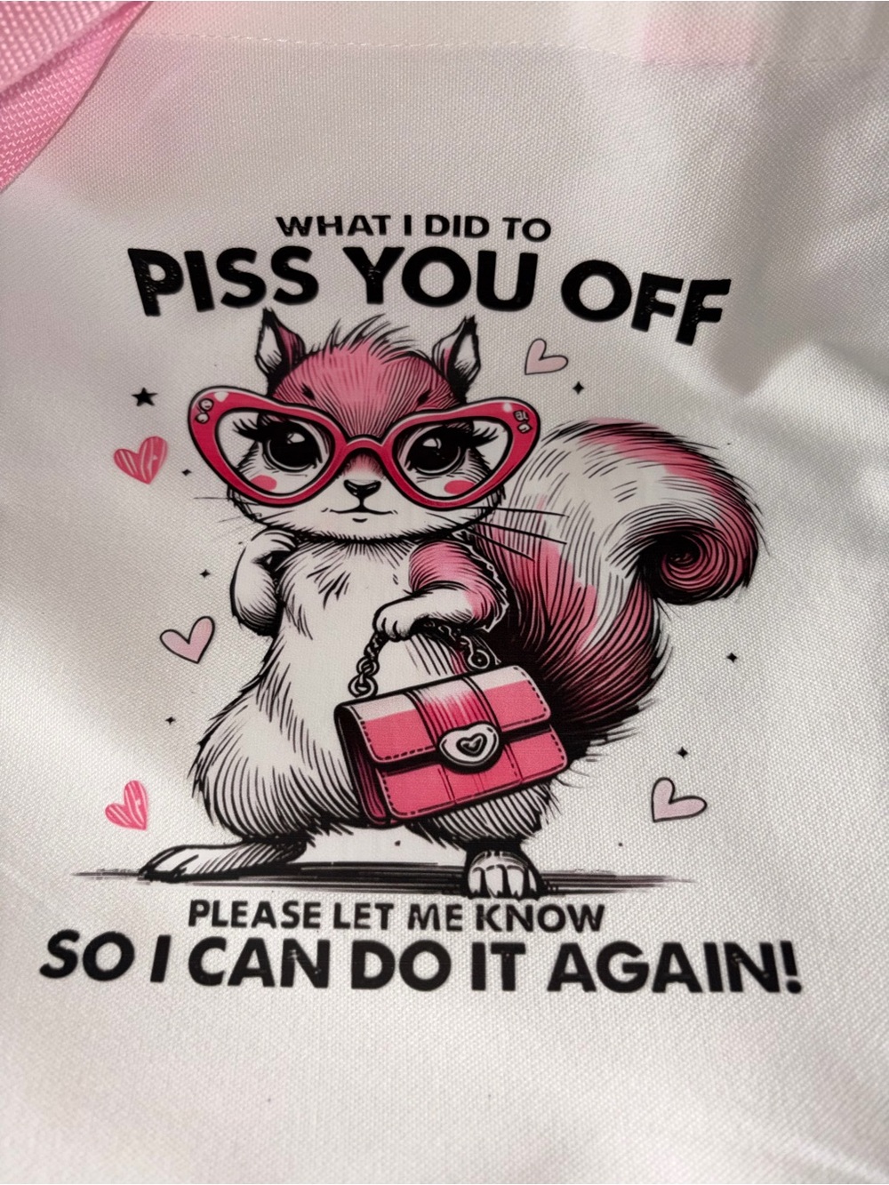 Pink Squirrel Graphic Tote Bag - Cute Novelty Women’s Tote. 14”x13”